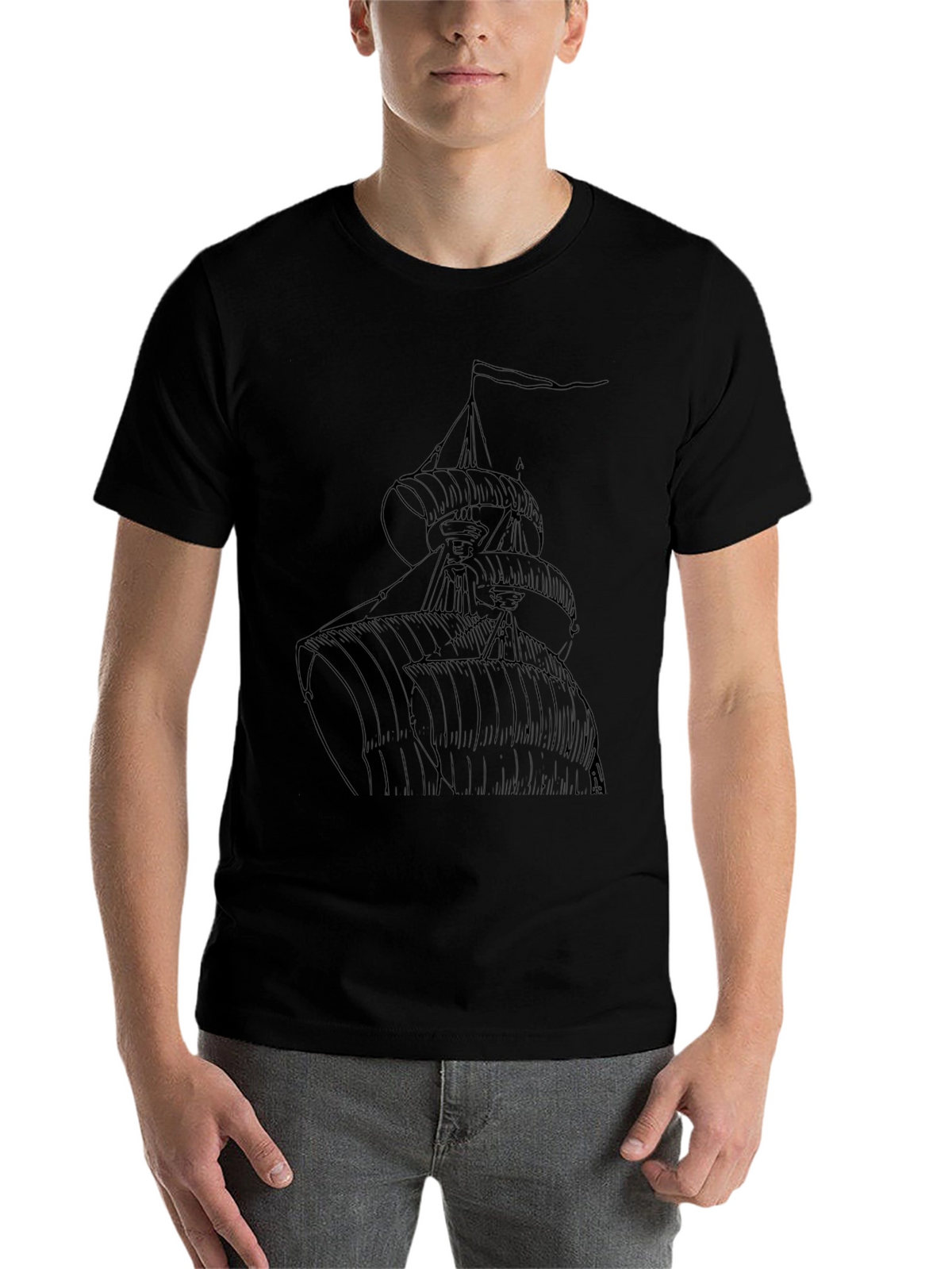 Nautical Ship T-Shirt - Black Cotton Tee
