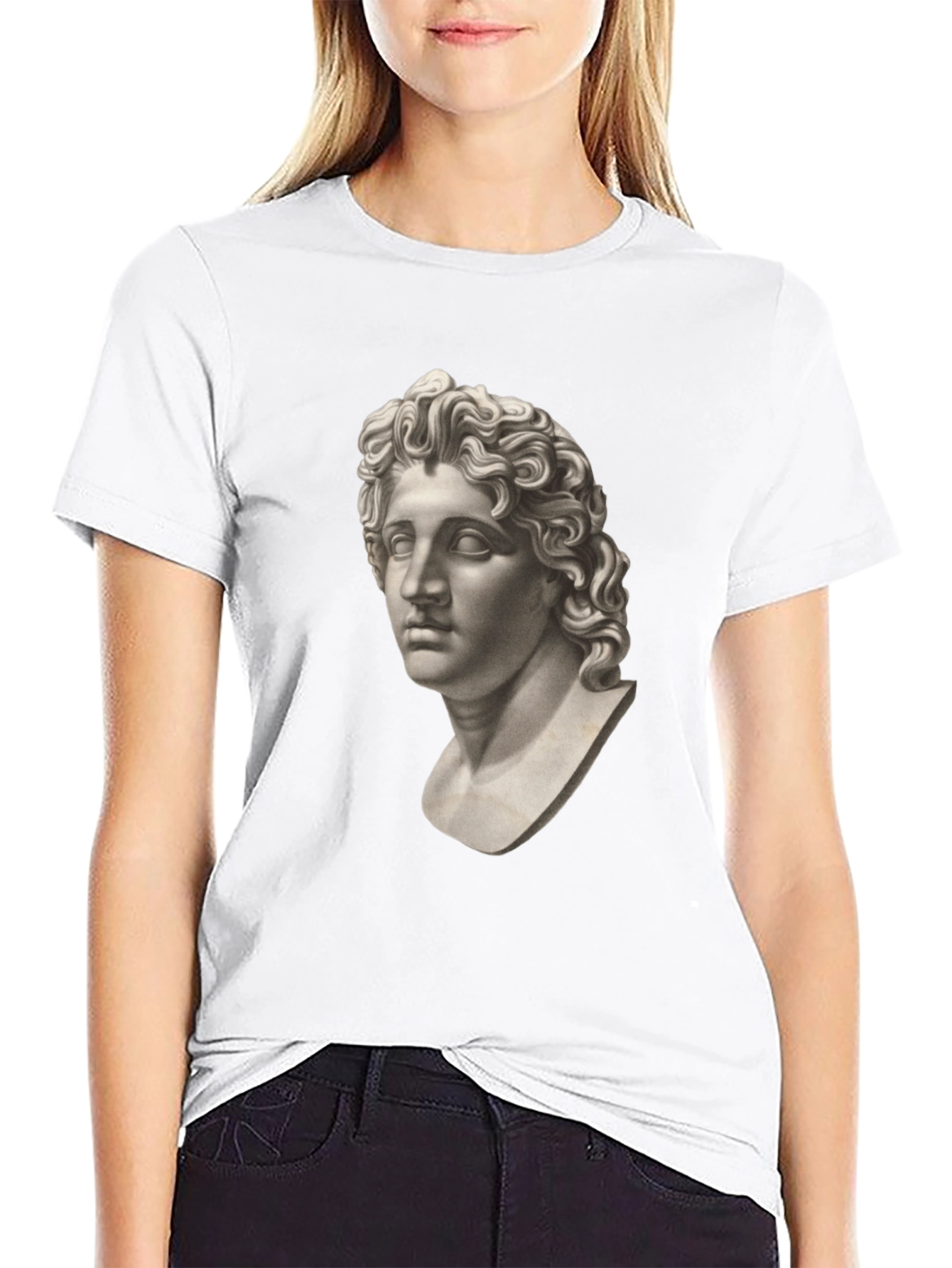 Statue Head Graphic Tee - Classic Black Cotton T-Shirt