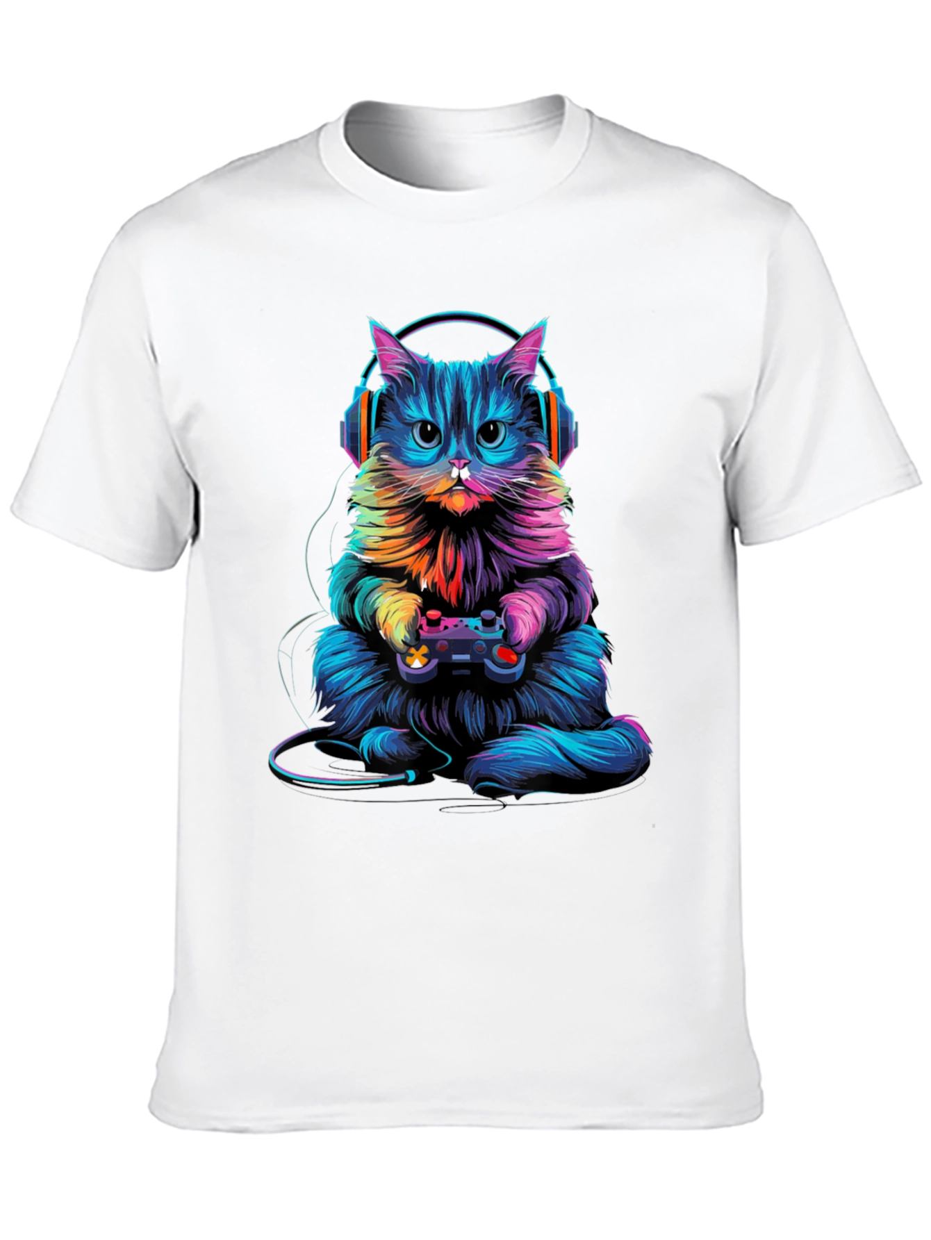 Gamer Cat Graphic Tee - Black Cotton Blend