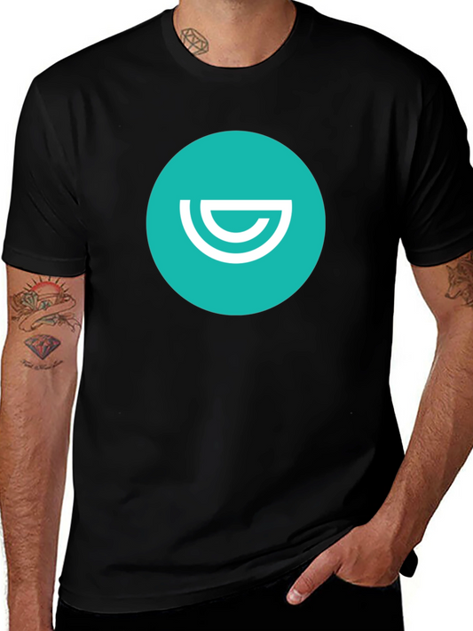 Minimalist Black T-Shirt - Teal and White Logo