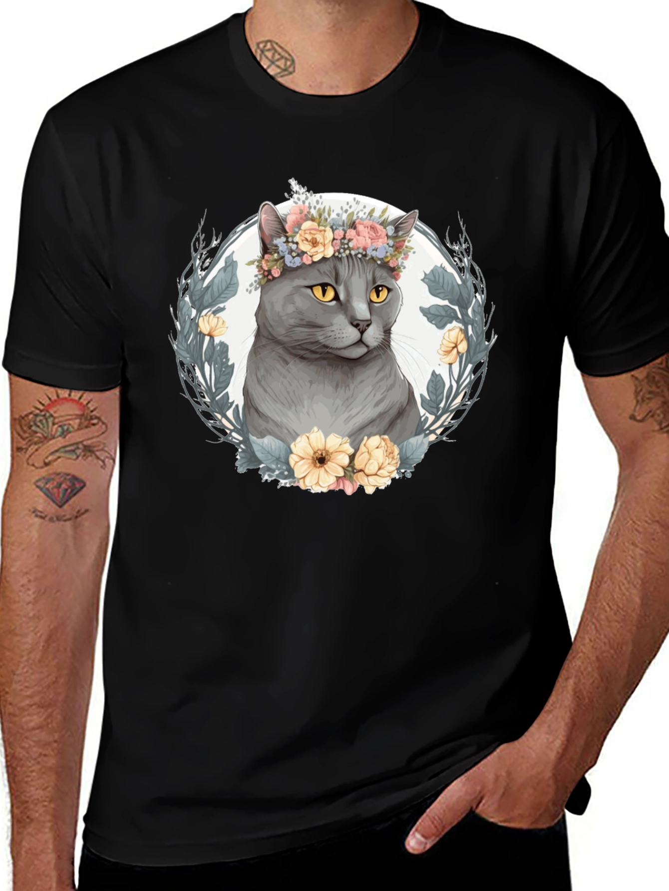 Floral Crown Cat Graphic Tee - Unisex