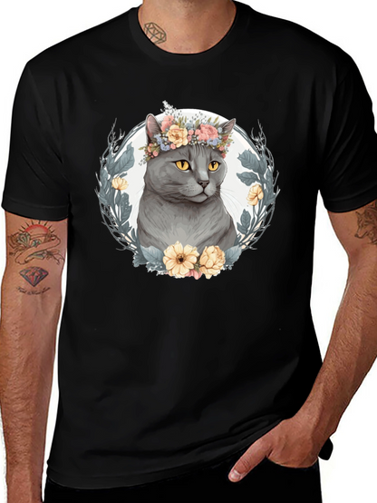 Floral Crown Cat Graphic Tee - Unisex