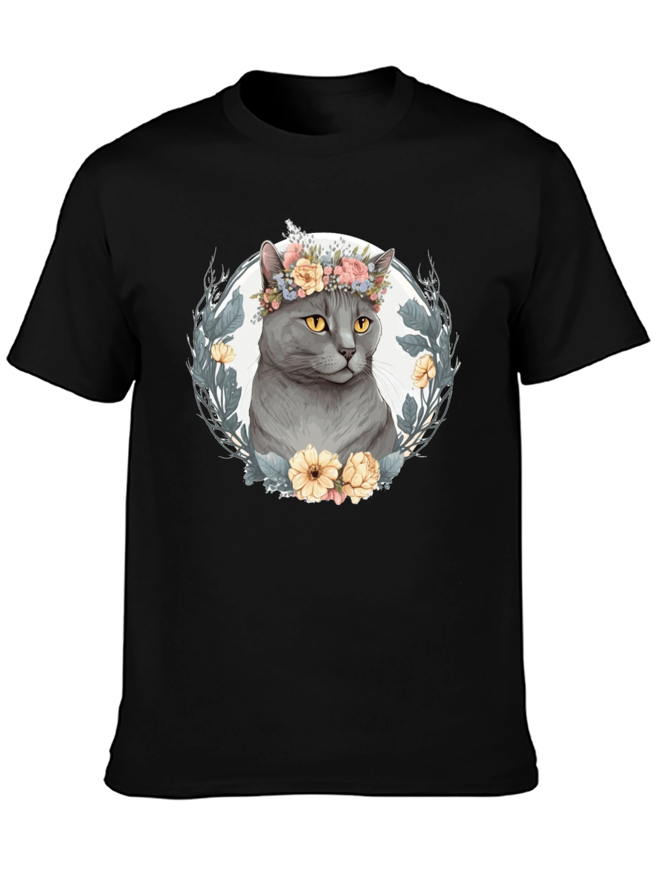 Floral Crown Cat Graphic Tee - Unisex