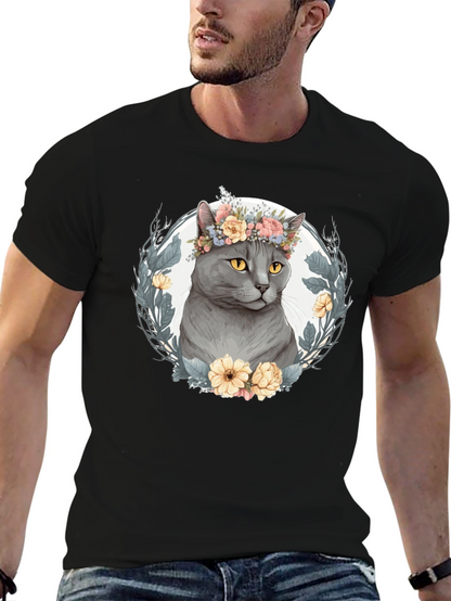 Floral Crown Cat Graphic Tee - Unisex