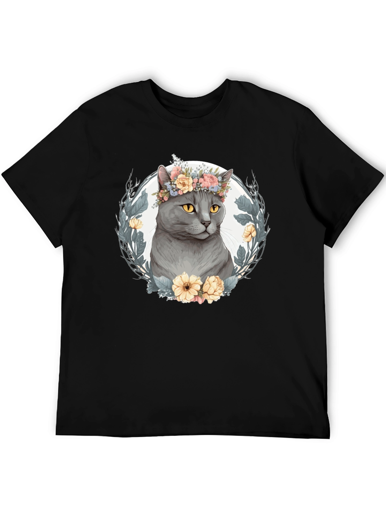 Floral Crown Cat Graphic Tee - Unisex
