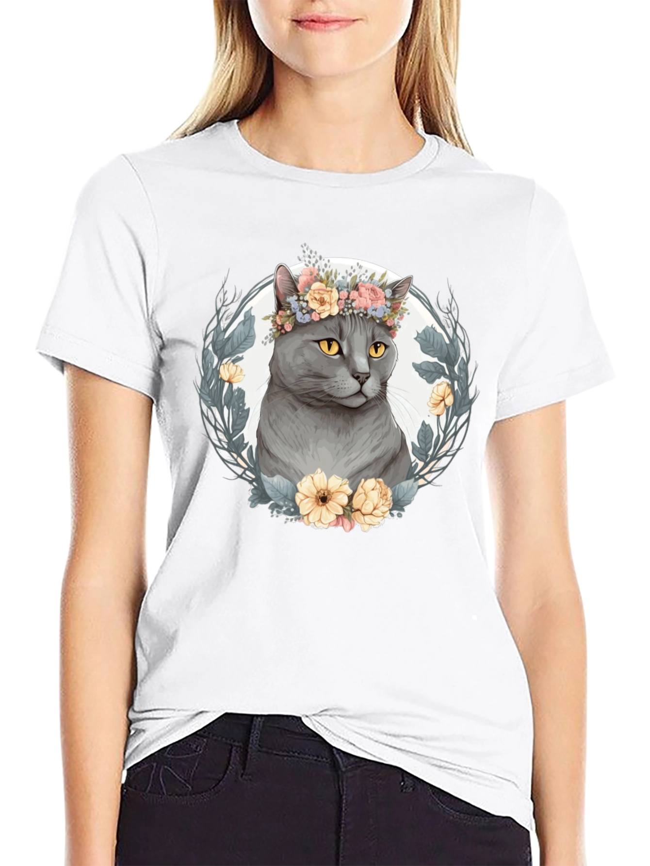 Floral Crown Cat Graphic Tee - Unisex