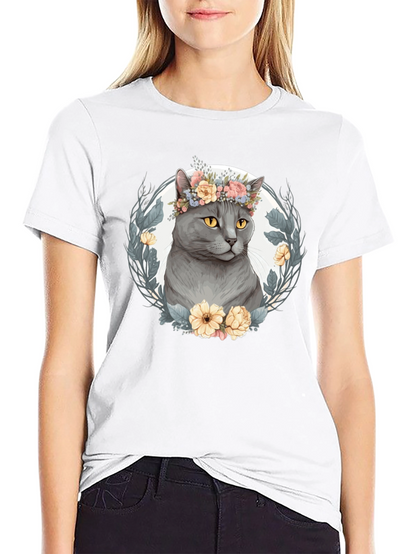 Floral Crown Cat Graphic Tee - Unisex