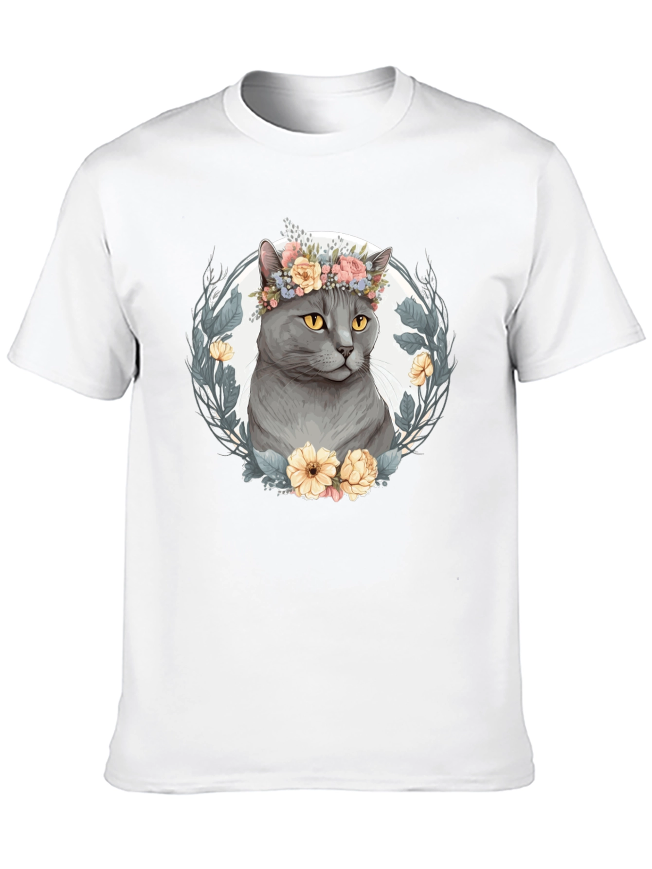 Floral Crown Cat Graphic Tee - Unisex