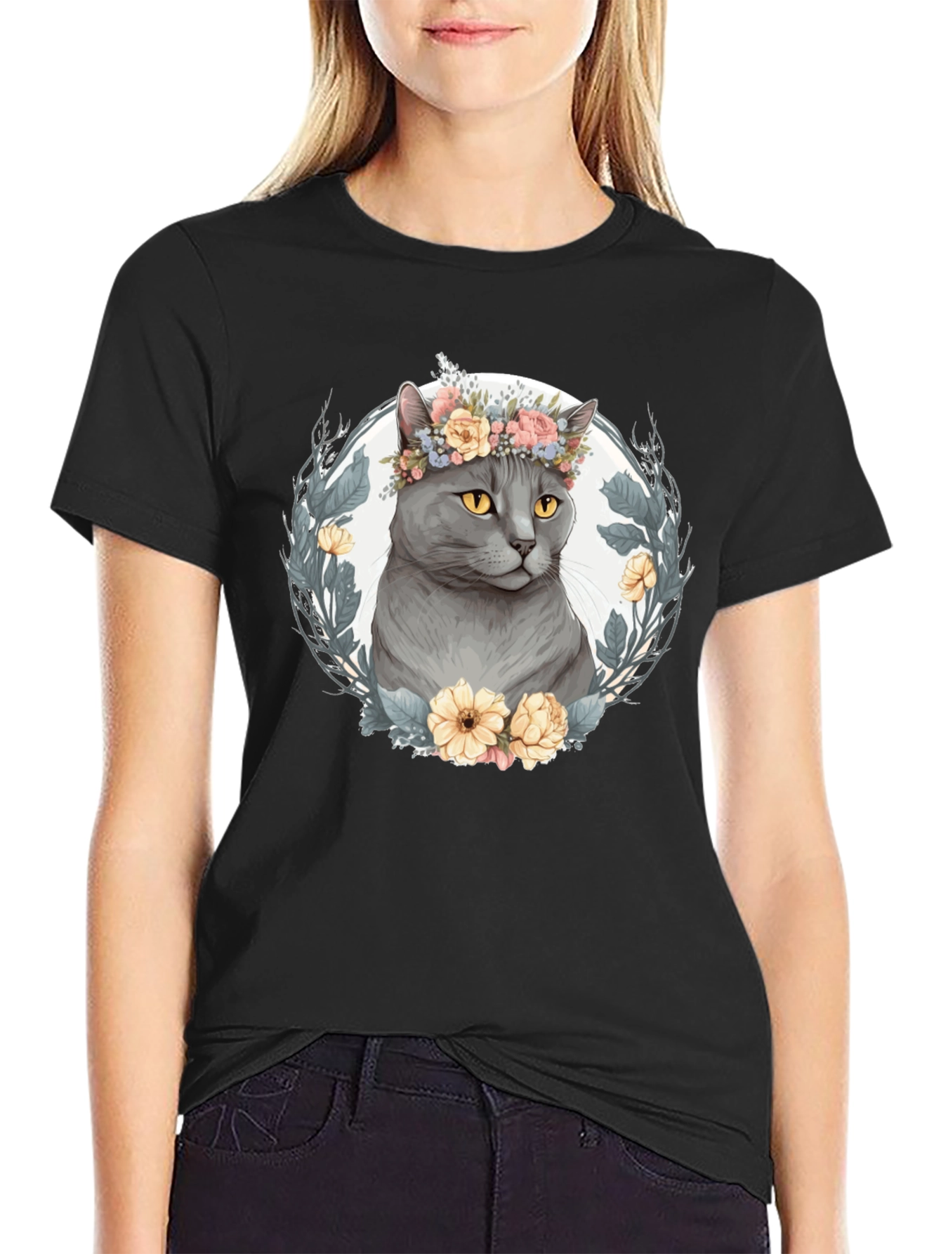 Floral Crown Cat Graphic Tee - Unisex