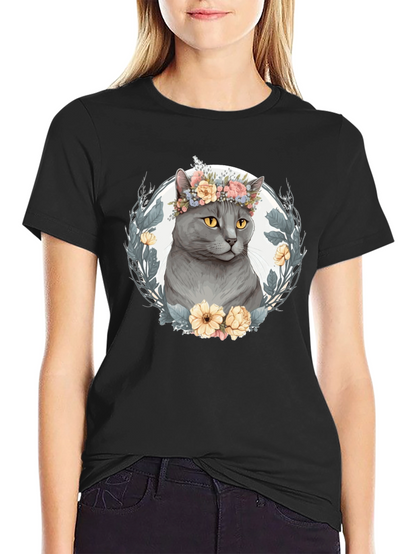 Floral Crown Cat Graphic Tee - Unisex
