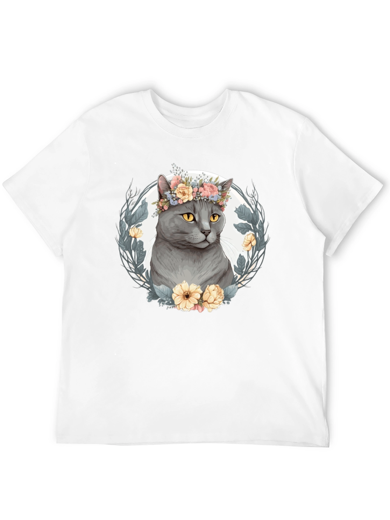 Floral Crown Cat Graphic Tee - Unisex