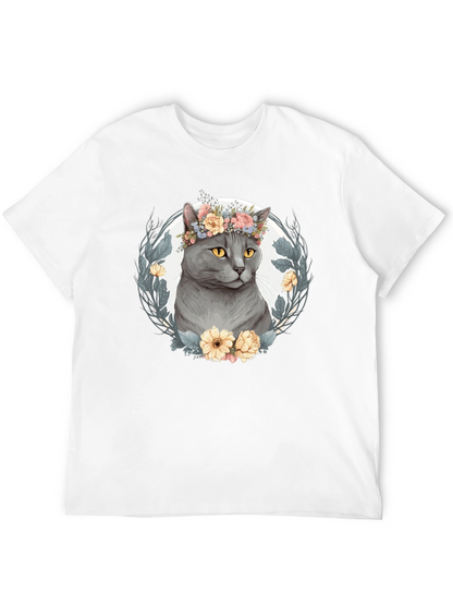 Floral Crown Cat Graphic Tee - Unisex