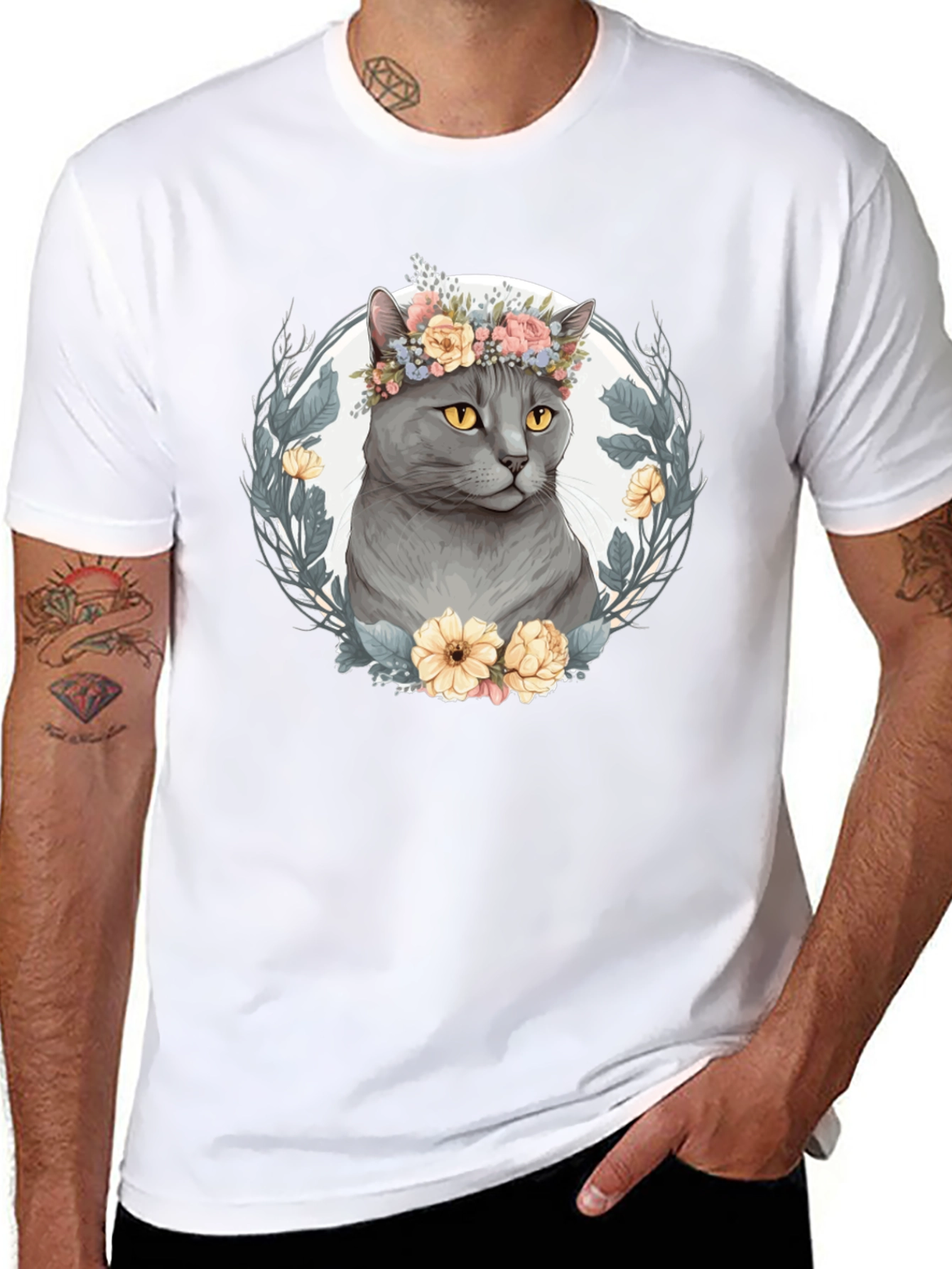 Floral Crown Cat Graphic Tee - Unisex