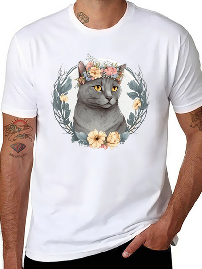 Floral Crown Cat Graphic Tee - Unisex