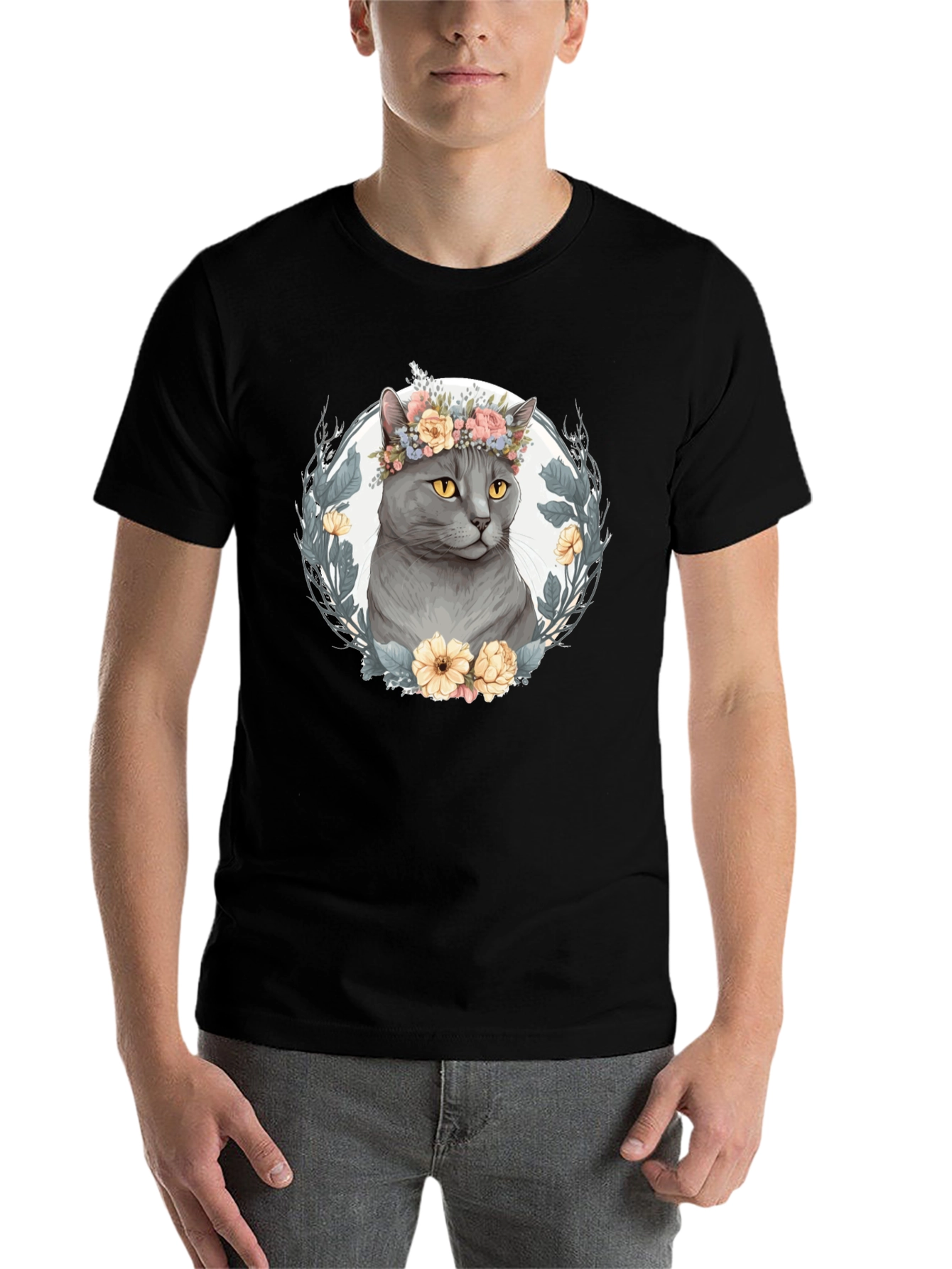 Floral Crown Cat Graphic Tee - Unisex