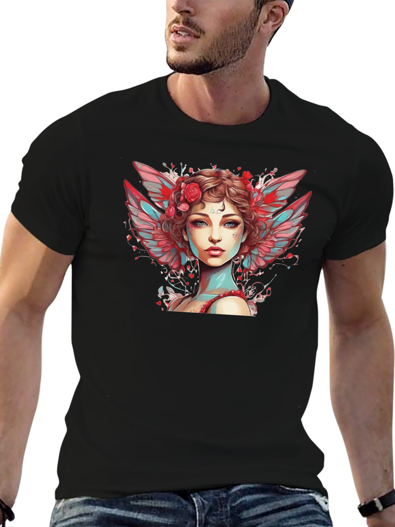 Angel Woman Graphic Tee - Black Cotton Blend