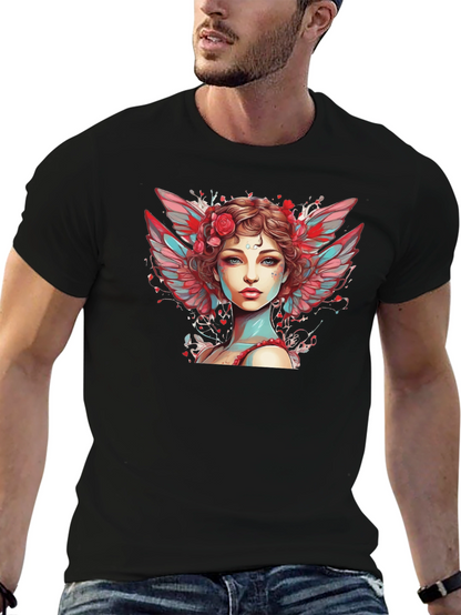 Angel Woman Graphic Tee - Black Cotton Blend