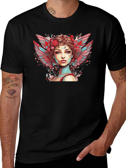 Angel Woman Graphic Tee - Black Cotton Blend