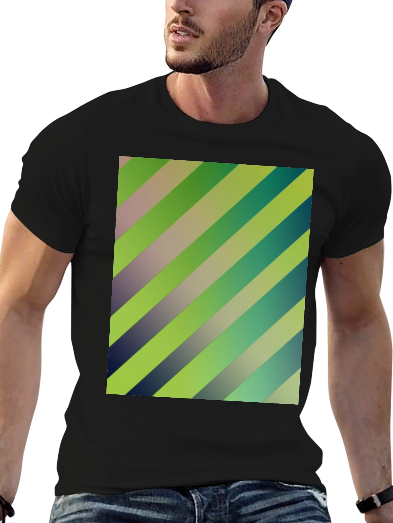 Striped Graphic Print Mens Black T-Shirt
