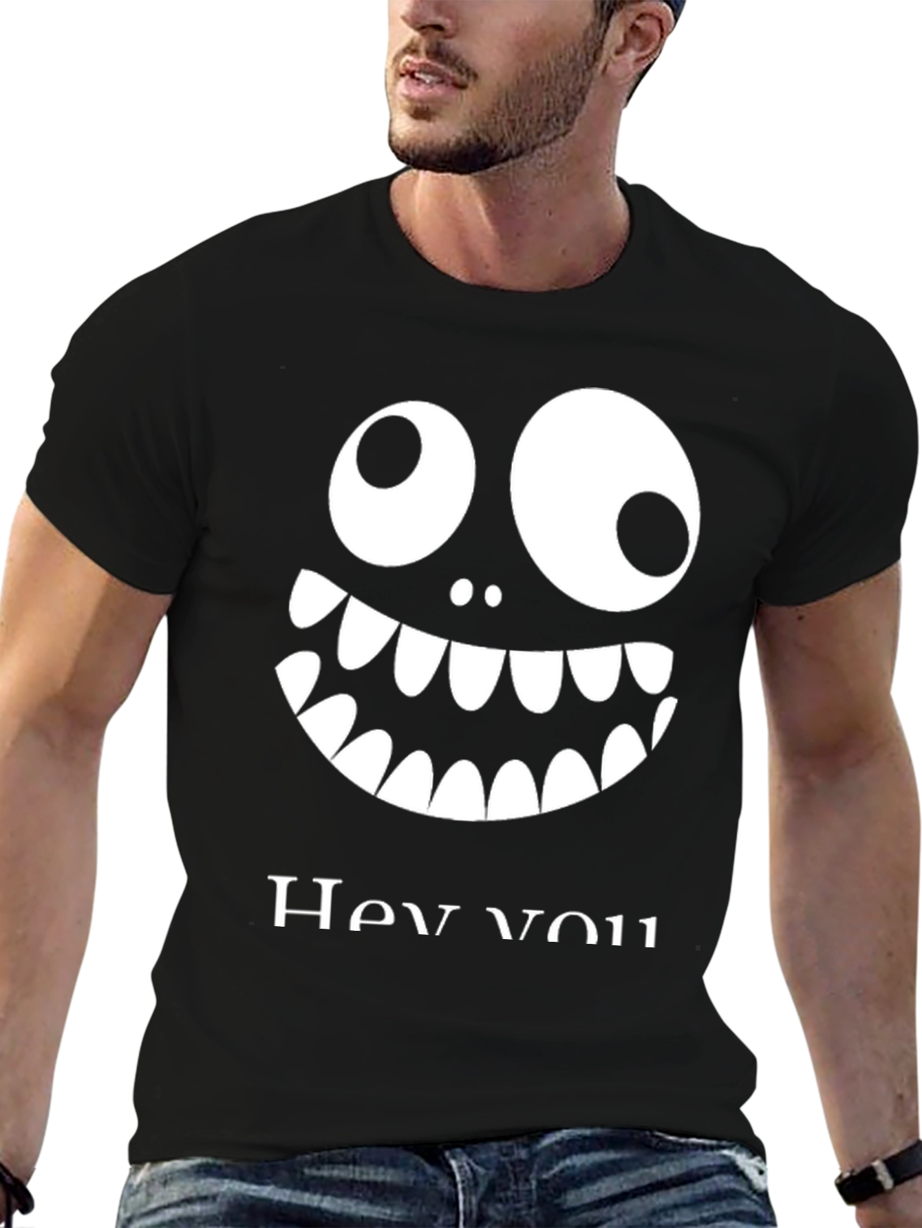 Funny Monster Face Graphic Tee - Hey You!