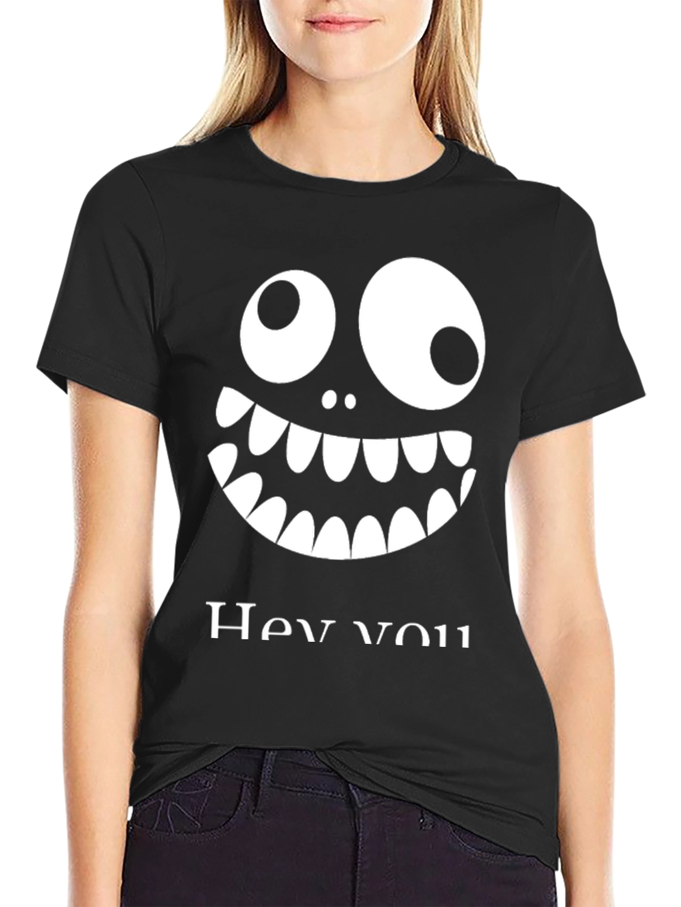 Funny Monster Face Graphic Tee - Hey You!