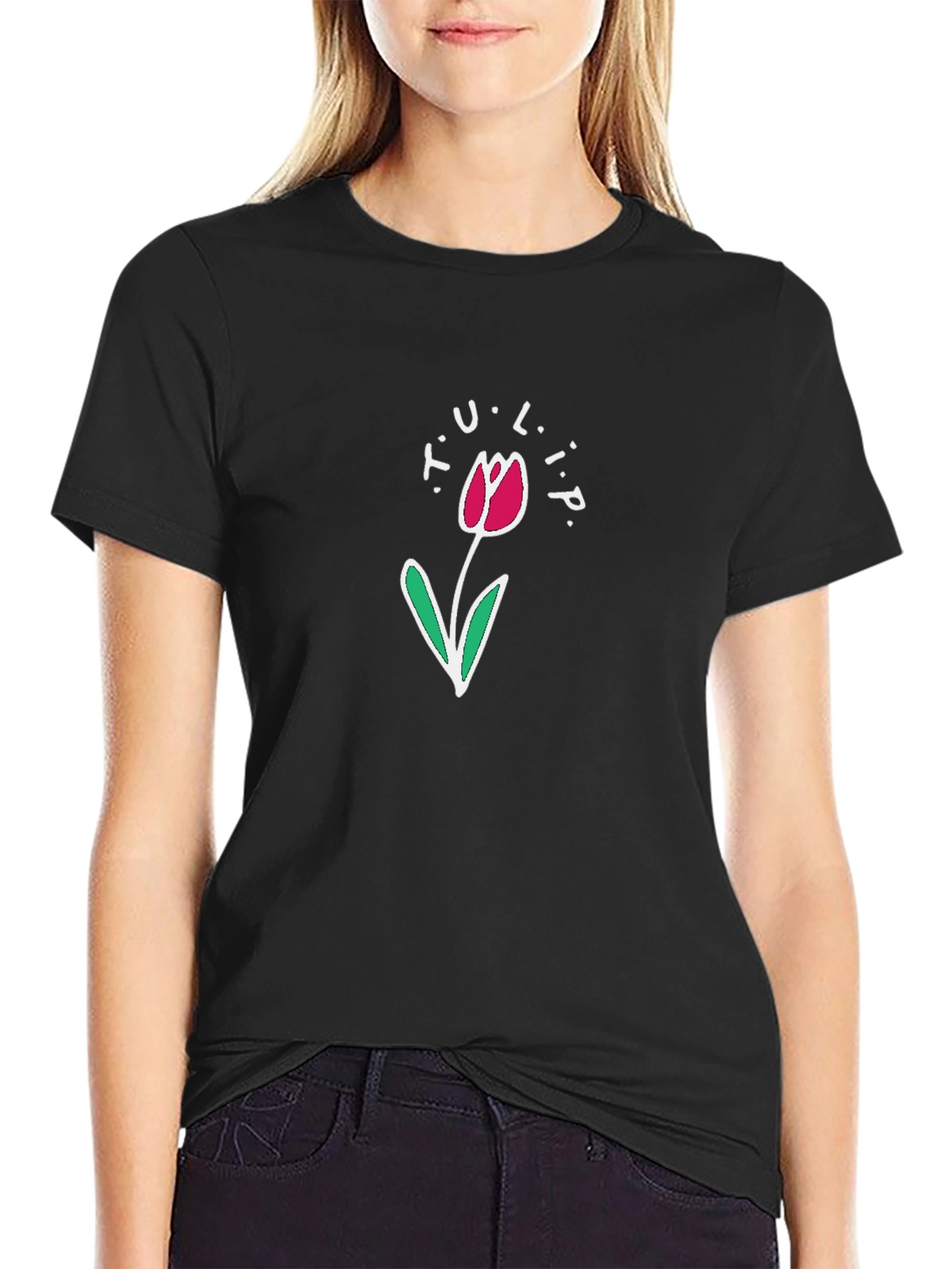 Tulip Graphic T-Shirt - Black Casual Tee