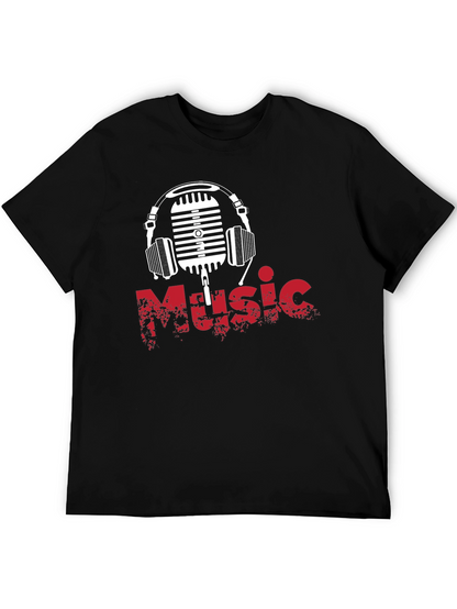 Music Vibes Tee: Retro Mic & Headphones Graphic