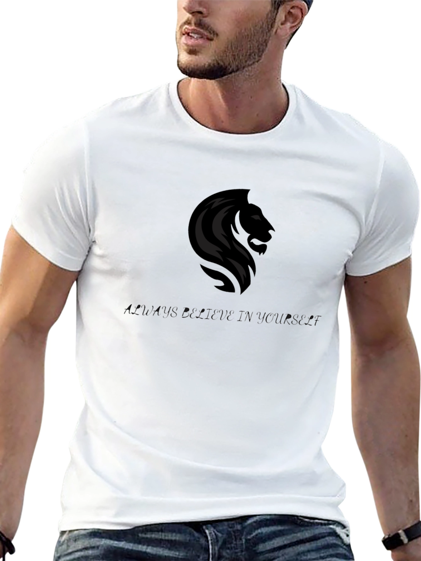 Lion Graphic Black T-Shirt - Believe in Yourself