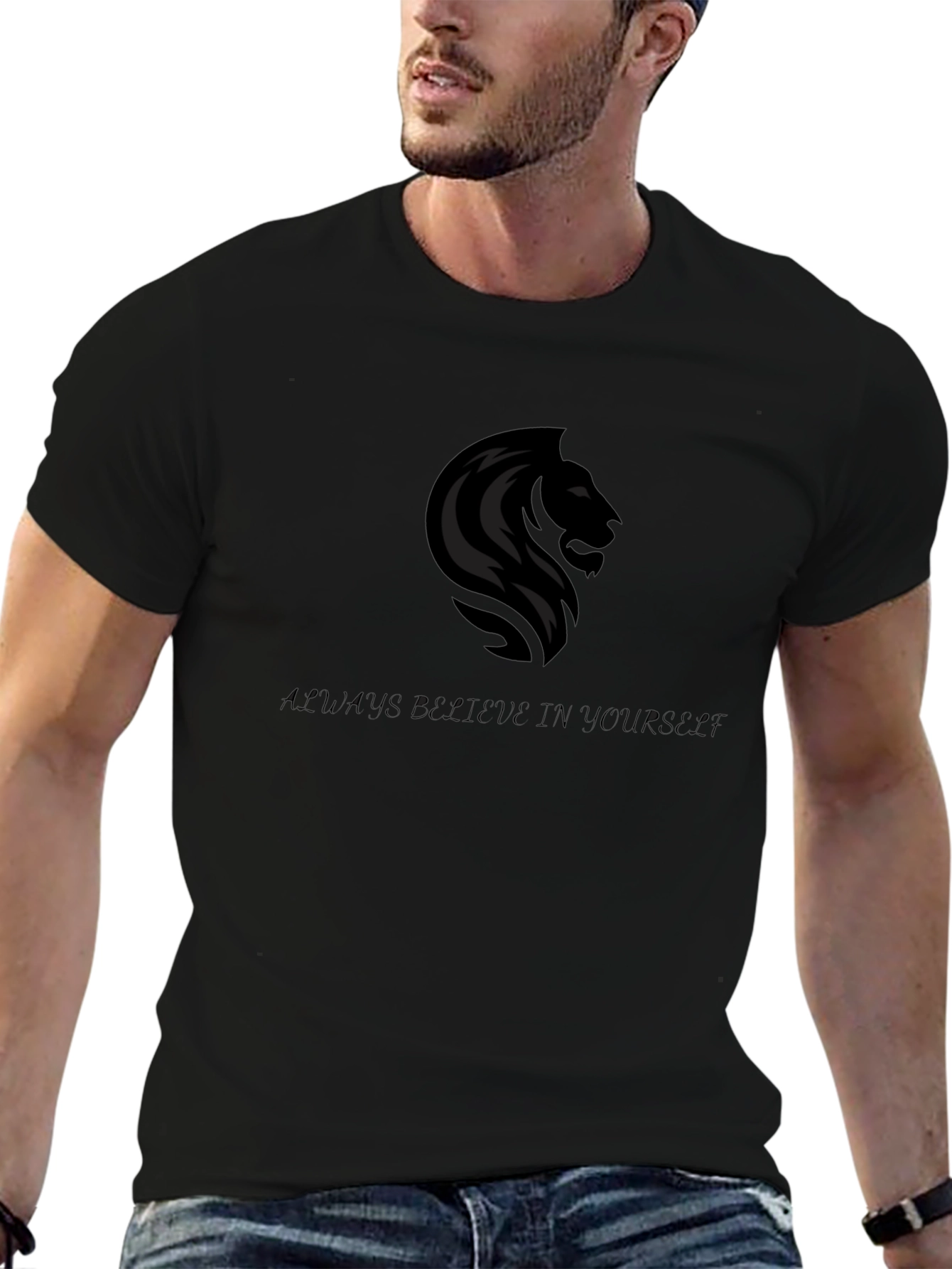 Lion Graphic Black T-Shirt - Believe in Yourself