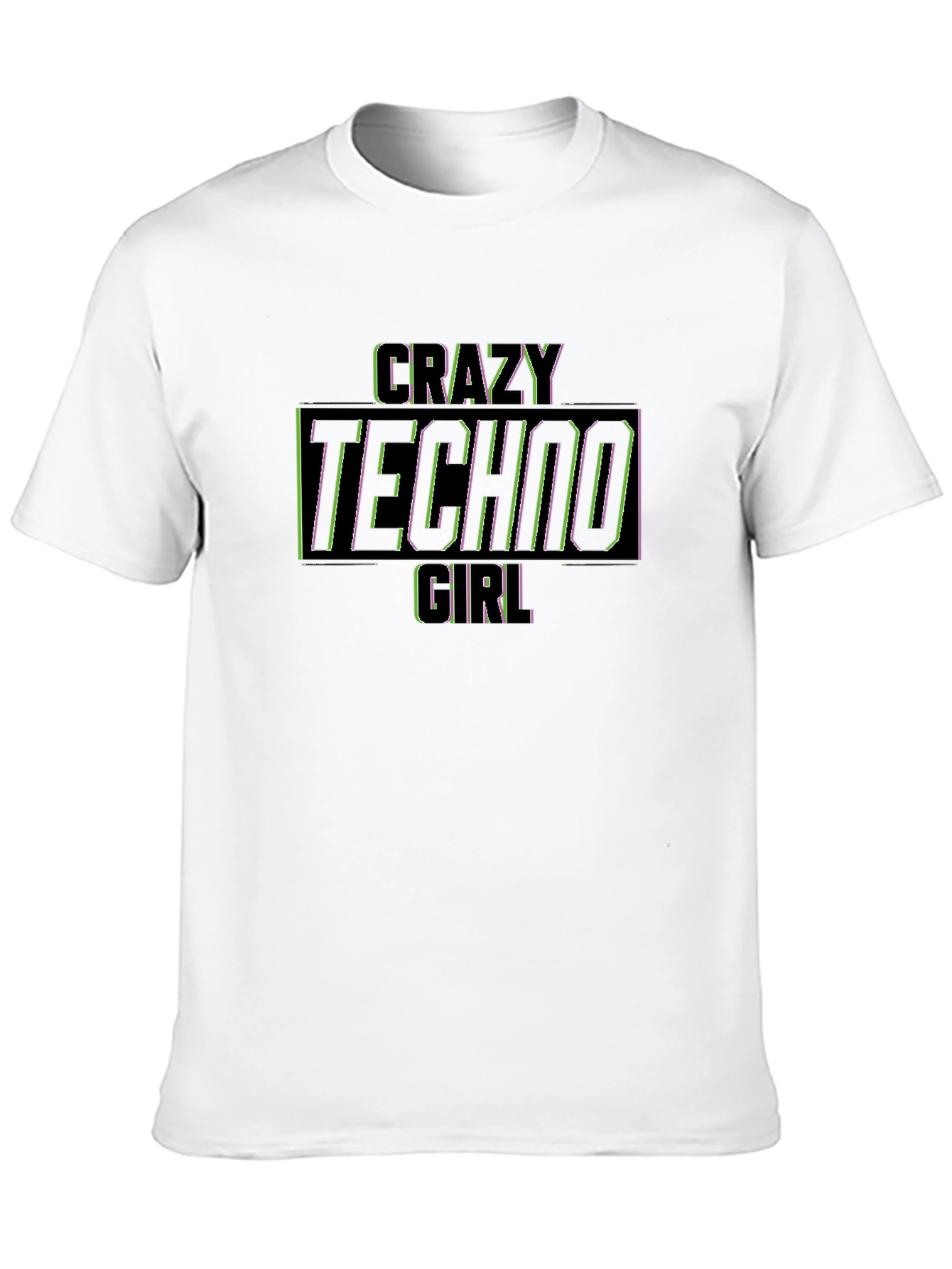 Crazy Techno Girl Graphic Black T-Shirt