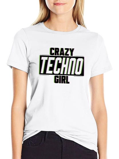 Crazy Techno Girl Graphic Black T-Shirt