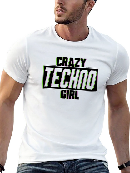 Crazy Techno Girl Graphic Black T-Shirt