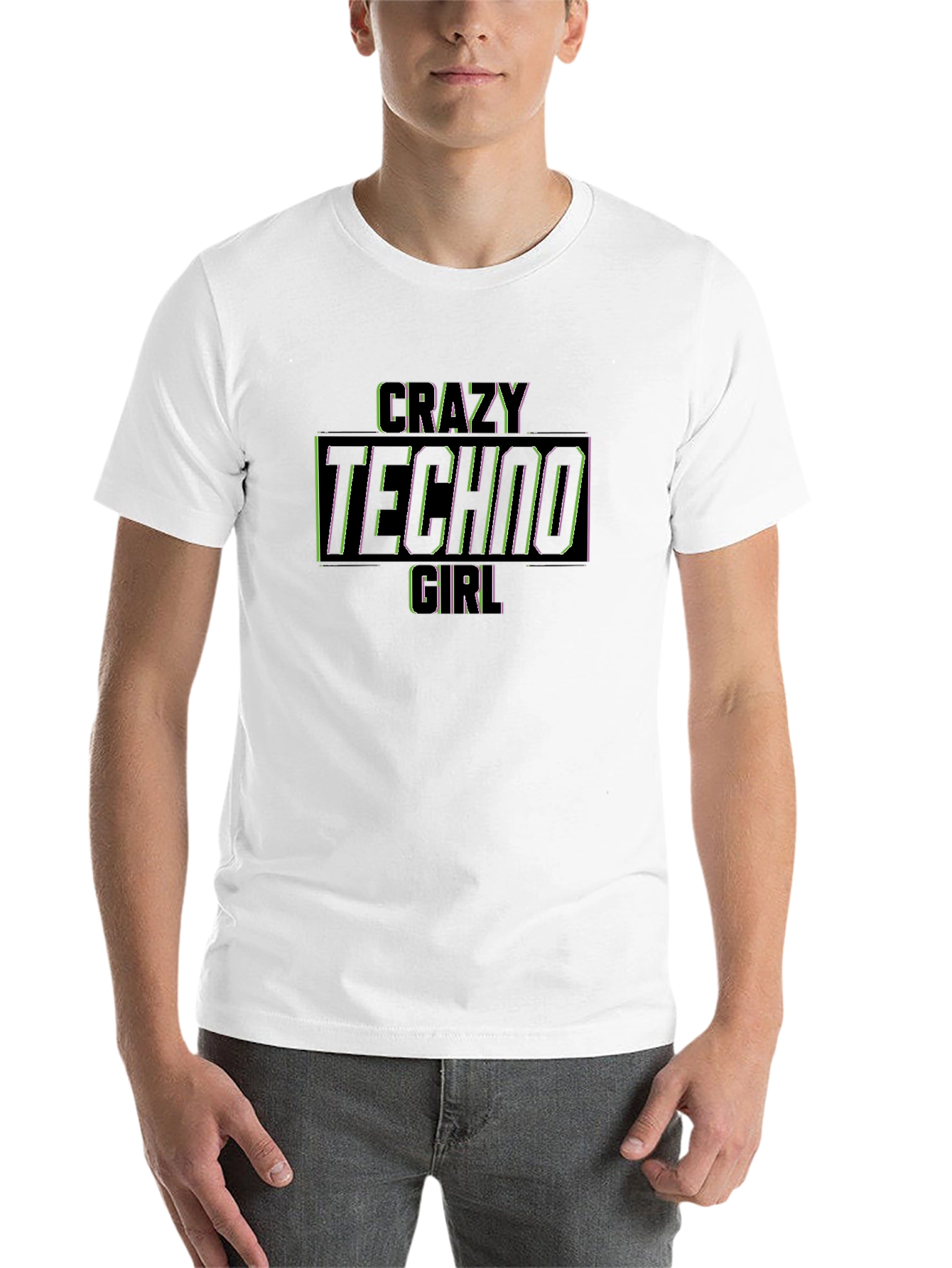 Crazy Techno Girl Graphic Black T-Shirt