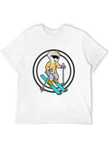 Cartoon Skier T-Shirt - Black Cotton Blend