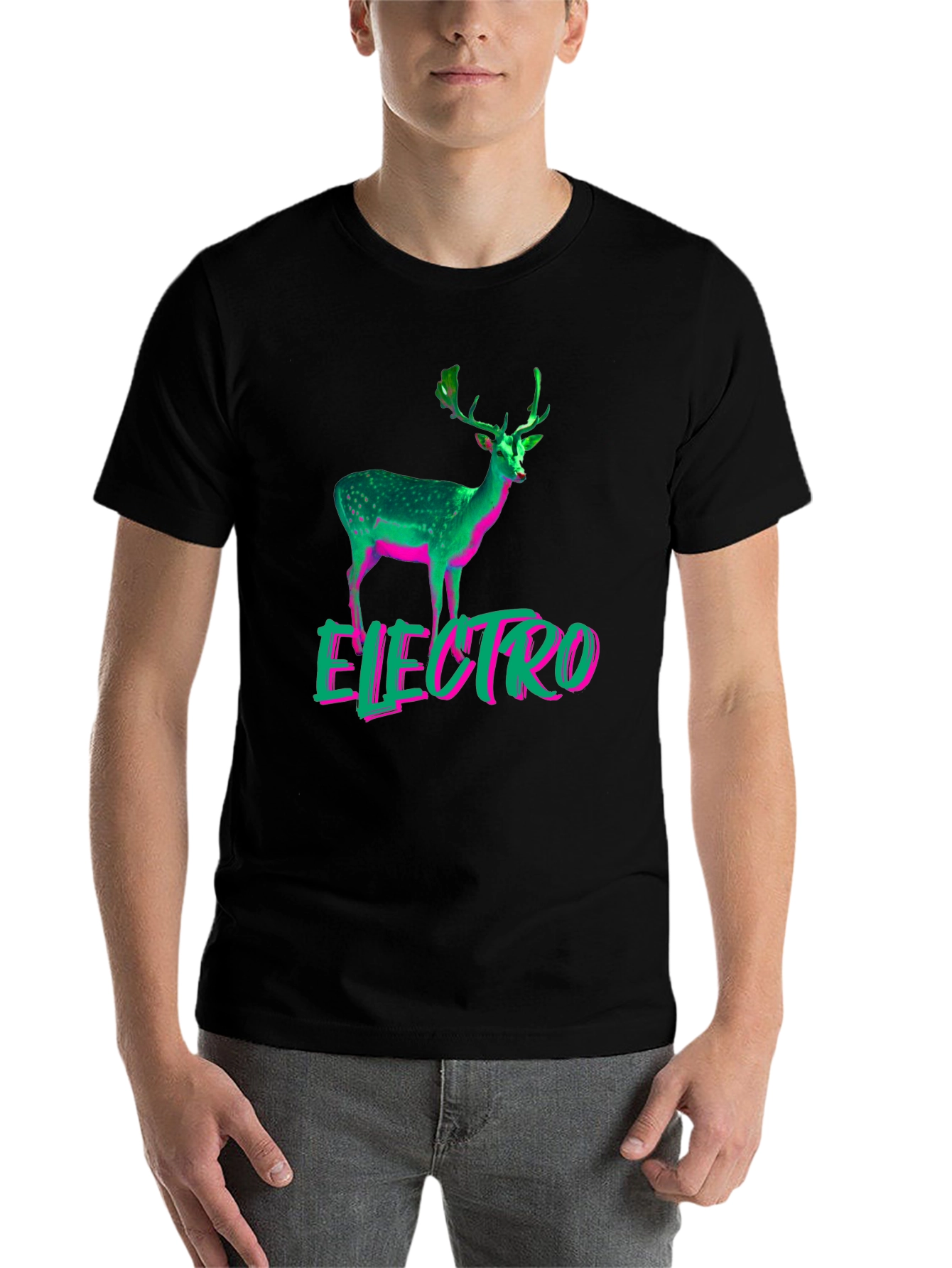 Electro Deer Graphic Tee - Stylish Mens Black T-Shirt