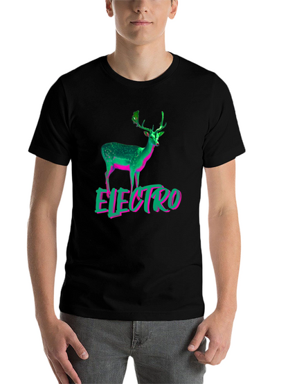 Electro Deer Graphic Tee - Stylish Mens Black T-Shirt