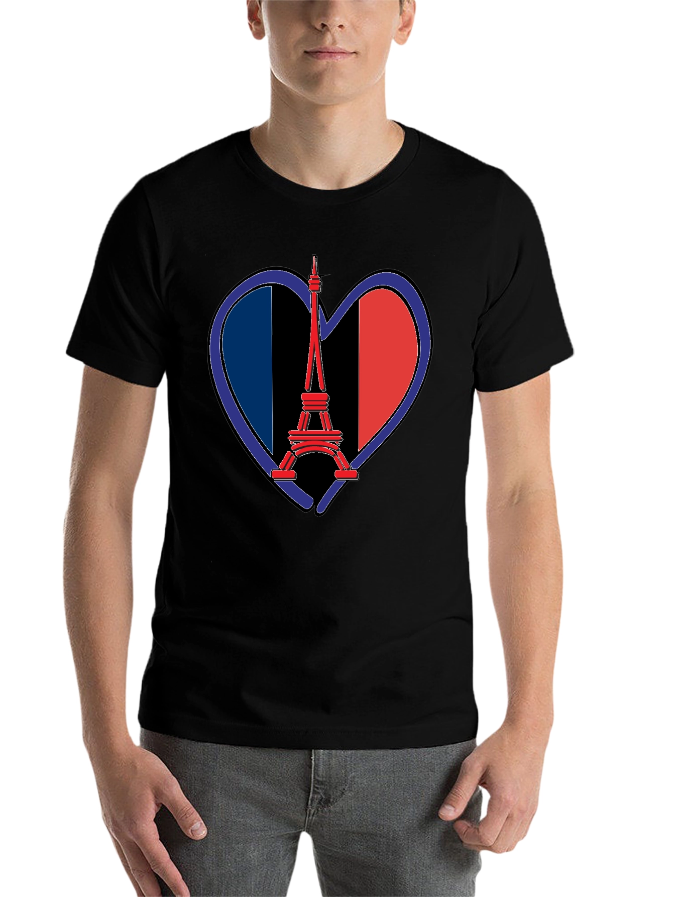 Eiffel Tower France Flag Heart T-Shirt