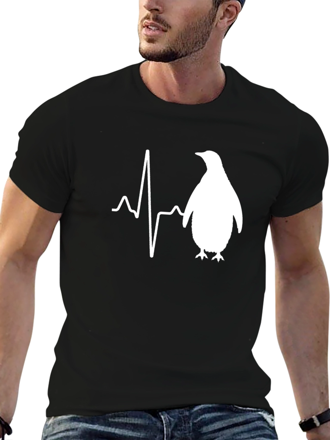 Penguin Heartbeat T-Shirt - Mens Black Graphic Tee