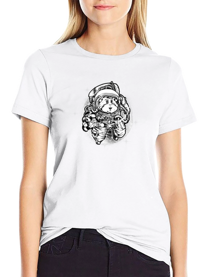 Astronaut Cat Graphic Tee - Black Cotton Blend