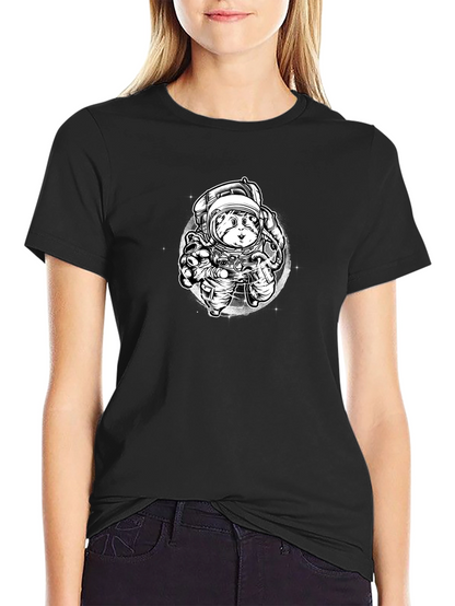 Astronaut Cat Graphic Tee - Black Cotton Blend