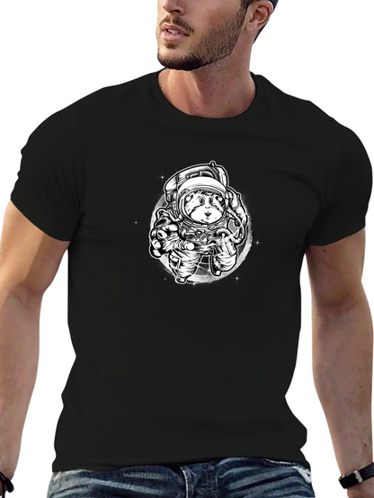 Astronaut Cat Graphic Tee - Black Cotton Blend