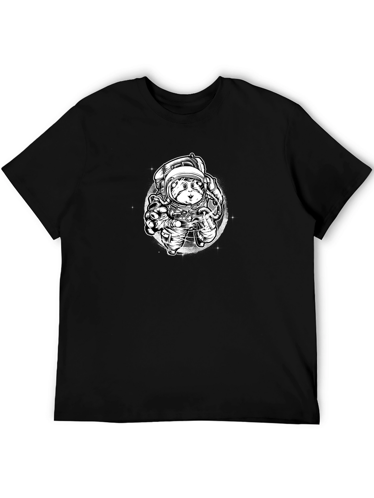 Astronaut Cat Graphic Tee - Black Cotton Blend