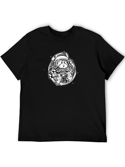 Astronaut Cat Graphic Tee - Black Cotton Blend