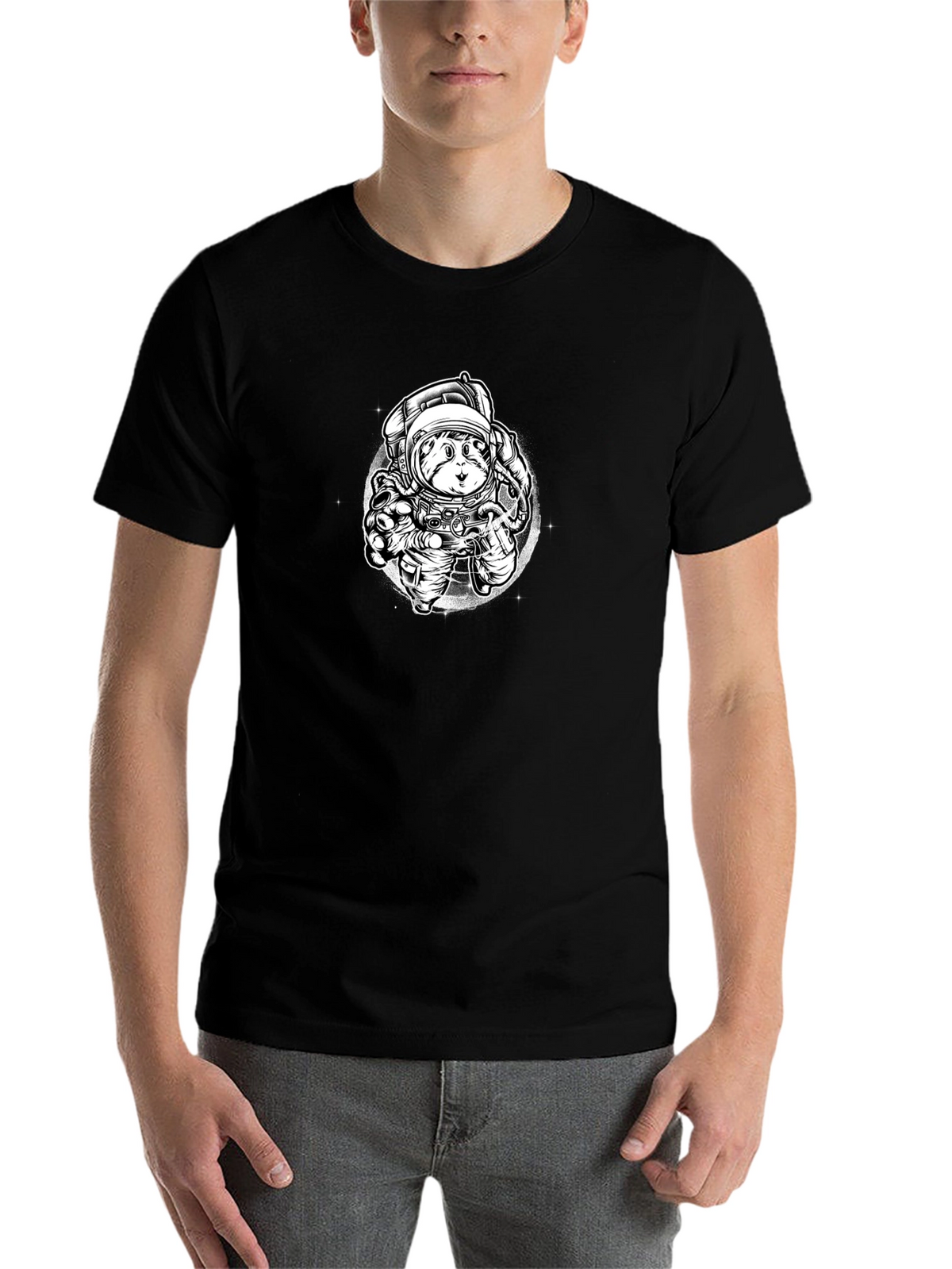 Astronaut Cat Graphic Tee - Black Cotton Blend
