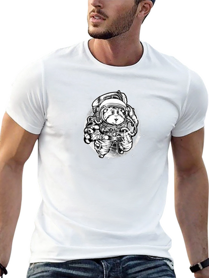 Astronaut Cat Graphic Tee - Black Cotton Blend