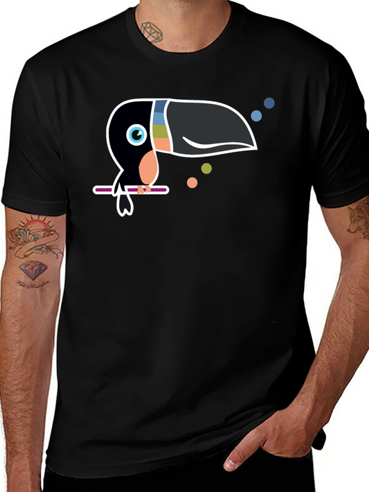 Colorful Toucan Graphic Tee - Casual Black T-Shirt