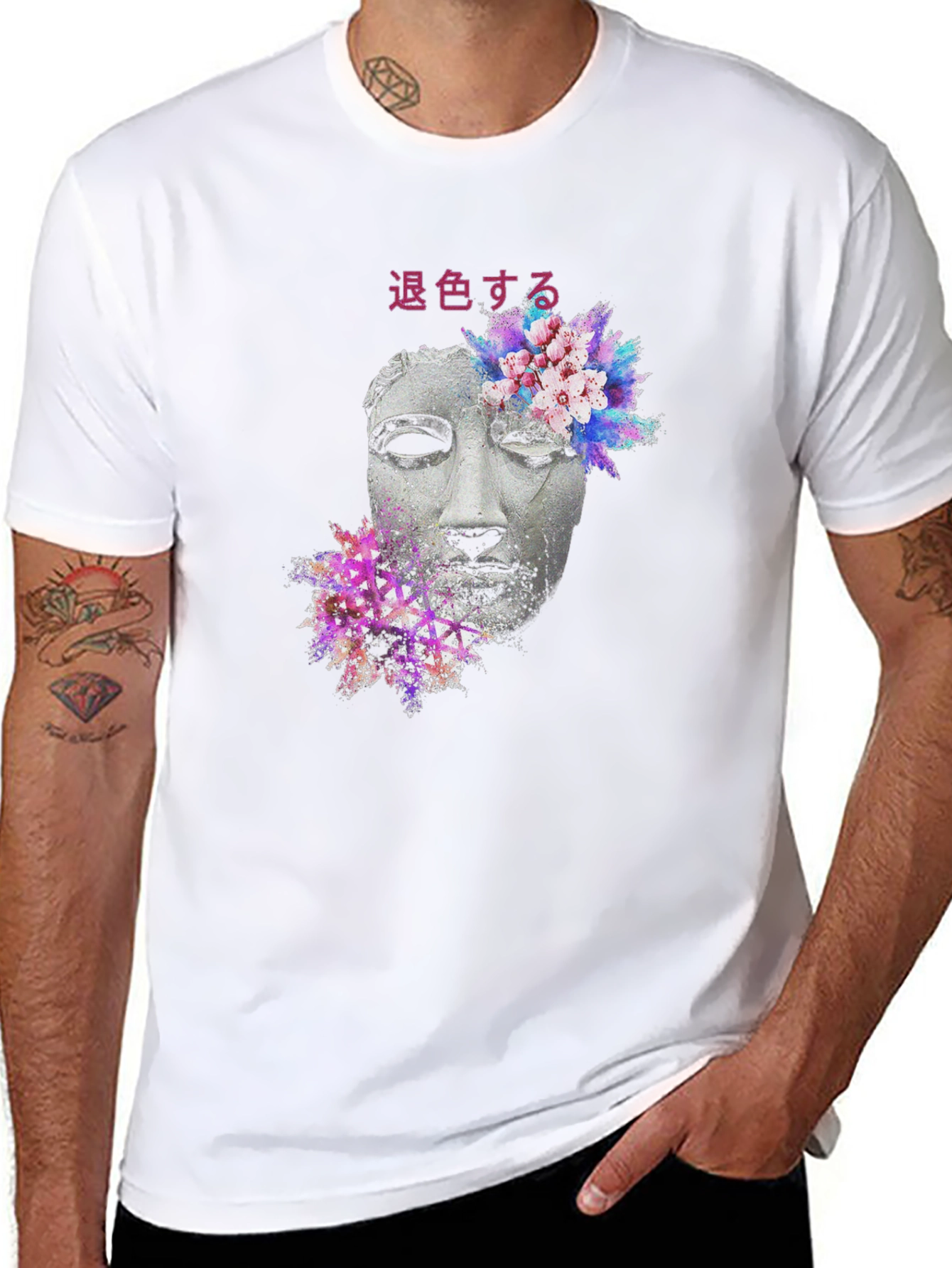 Floral Statue Graphic Tee - Black