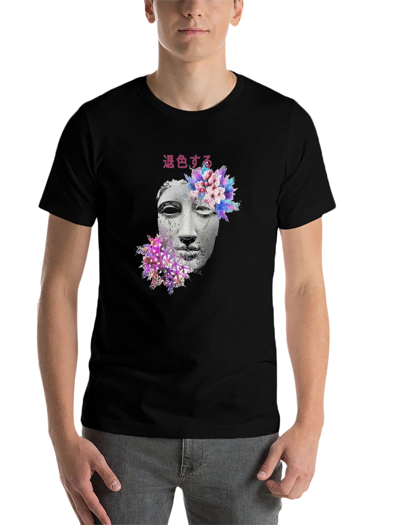 Floral Statue Graphic Tee - Black