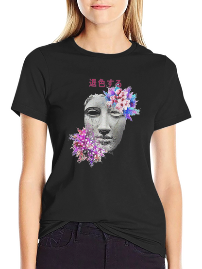 Floral Statue Graphic Tee - Black