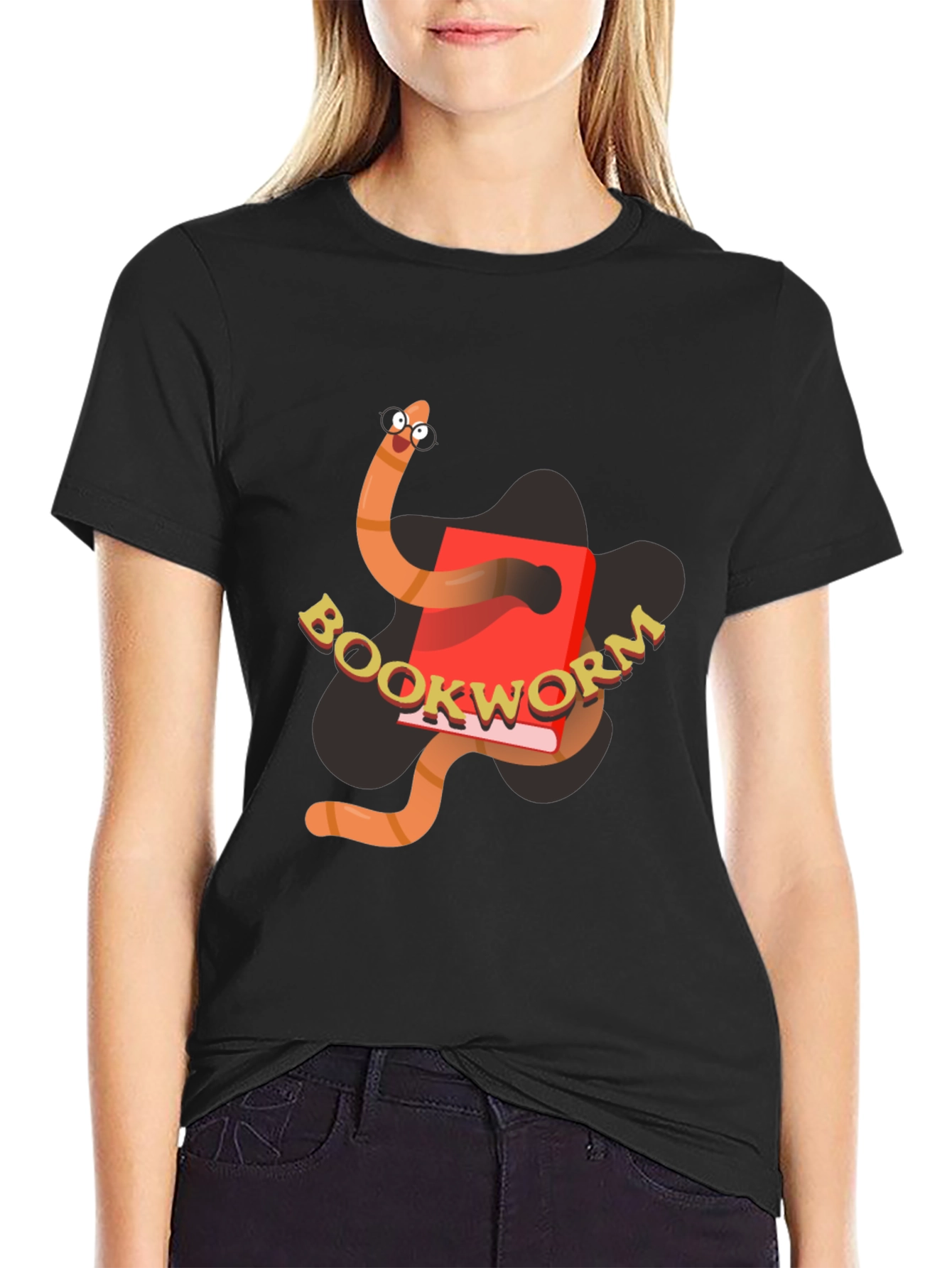 Bookworm Graphic Tee - Black Cotton T-Shirt